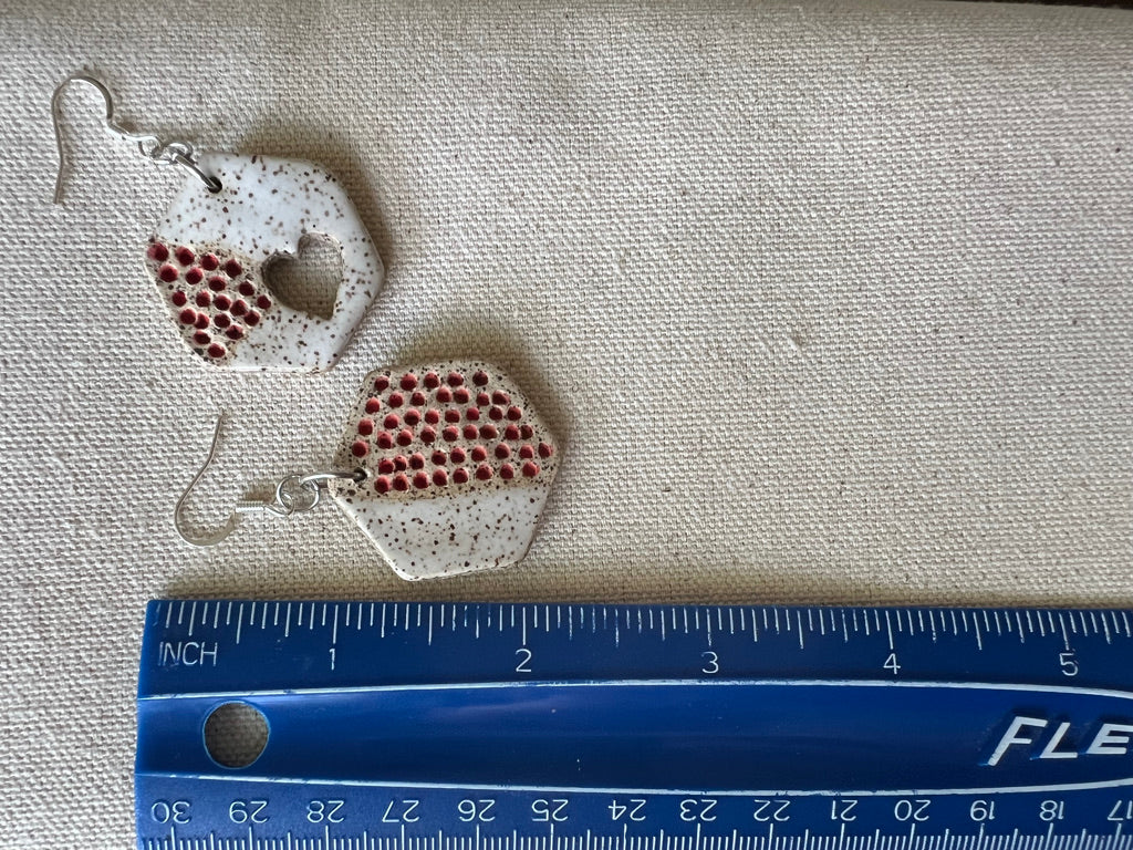 Handmade Ceramic Hexagonal Drop Earring with Heart Cut-Out