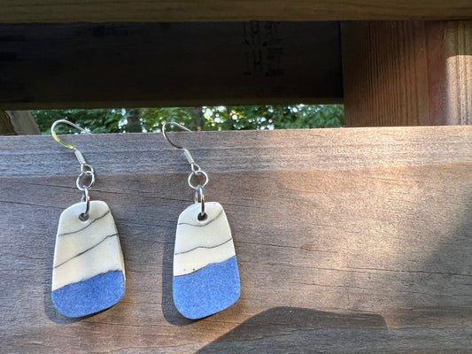 Handmade Ceramic Drop Earring Blue and White