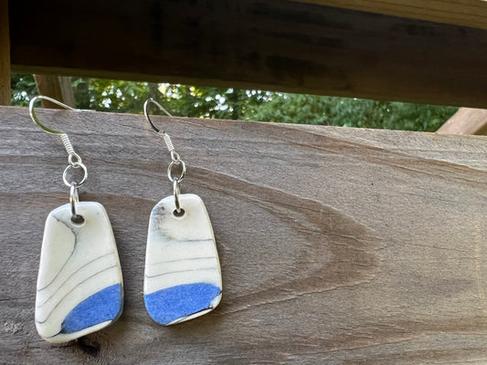 Handmade Ceramic Drop Earring Blue and White