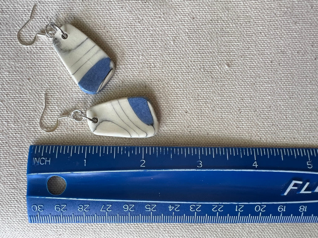 Handmade Ceramic Drop Earring Blue and White